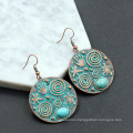 New Design Vintage Jewelry Big Metal Circle Turquoise Beaded Drop Earrings